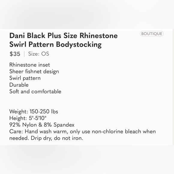 Dani Black Plus Size Rhinestone Swirl Pattern Bodystocking - Picture 3 of 3